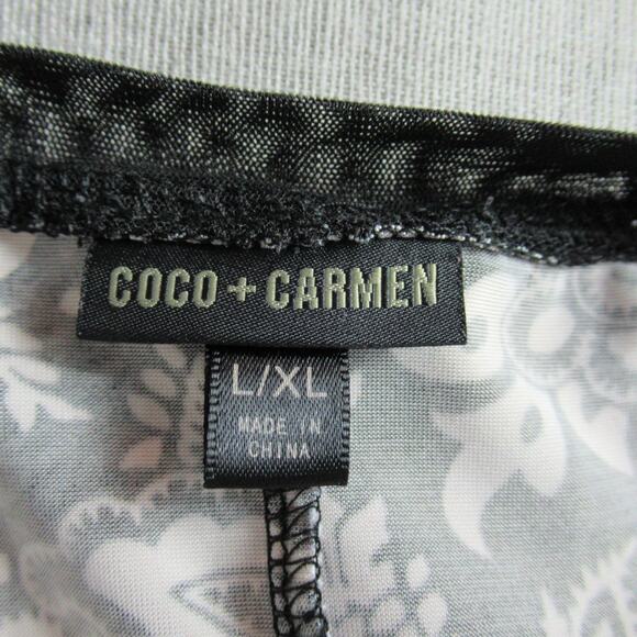 Coco + Carmen Top Womens L/XL Black White Floral Tunic Momcore Work Blouse - Picture 2 of 7